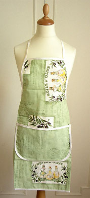 French Apron, Provence fabric (olives Les Baux. mint green) - Click Image to Close